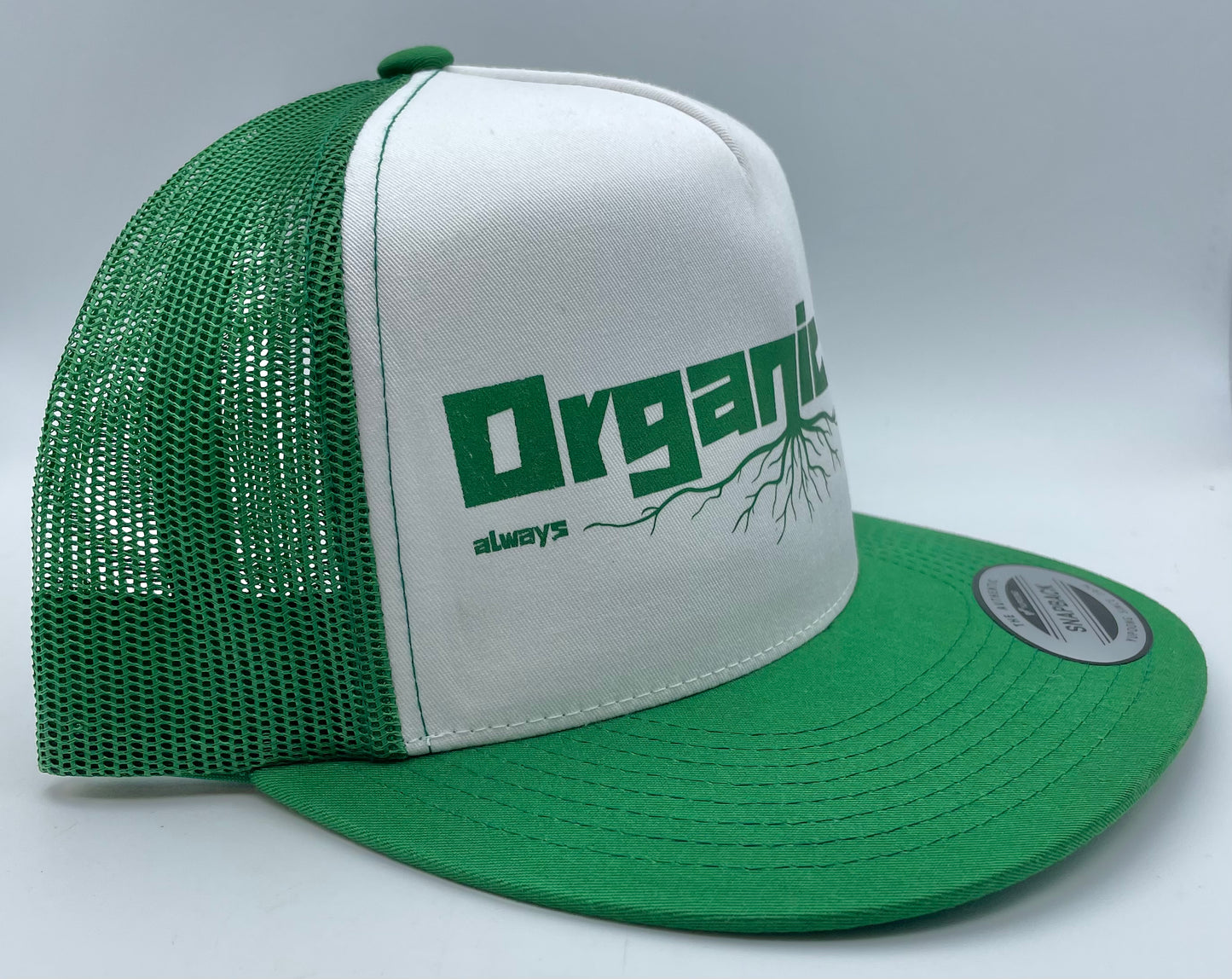 Organic AF ‘Roots’ Classic Flat Bill Trucker Hat - green & white