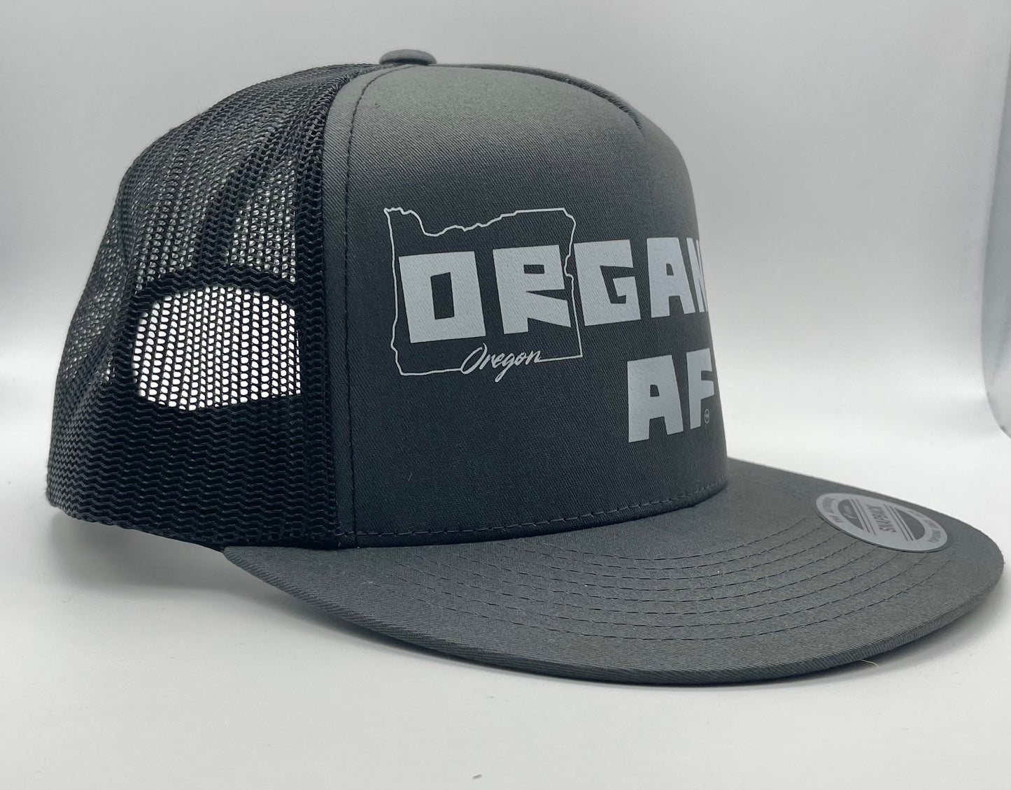 Oregon Organic AF Classic Flat Bill Trucker Hat - charcoal & black
