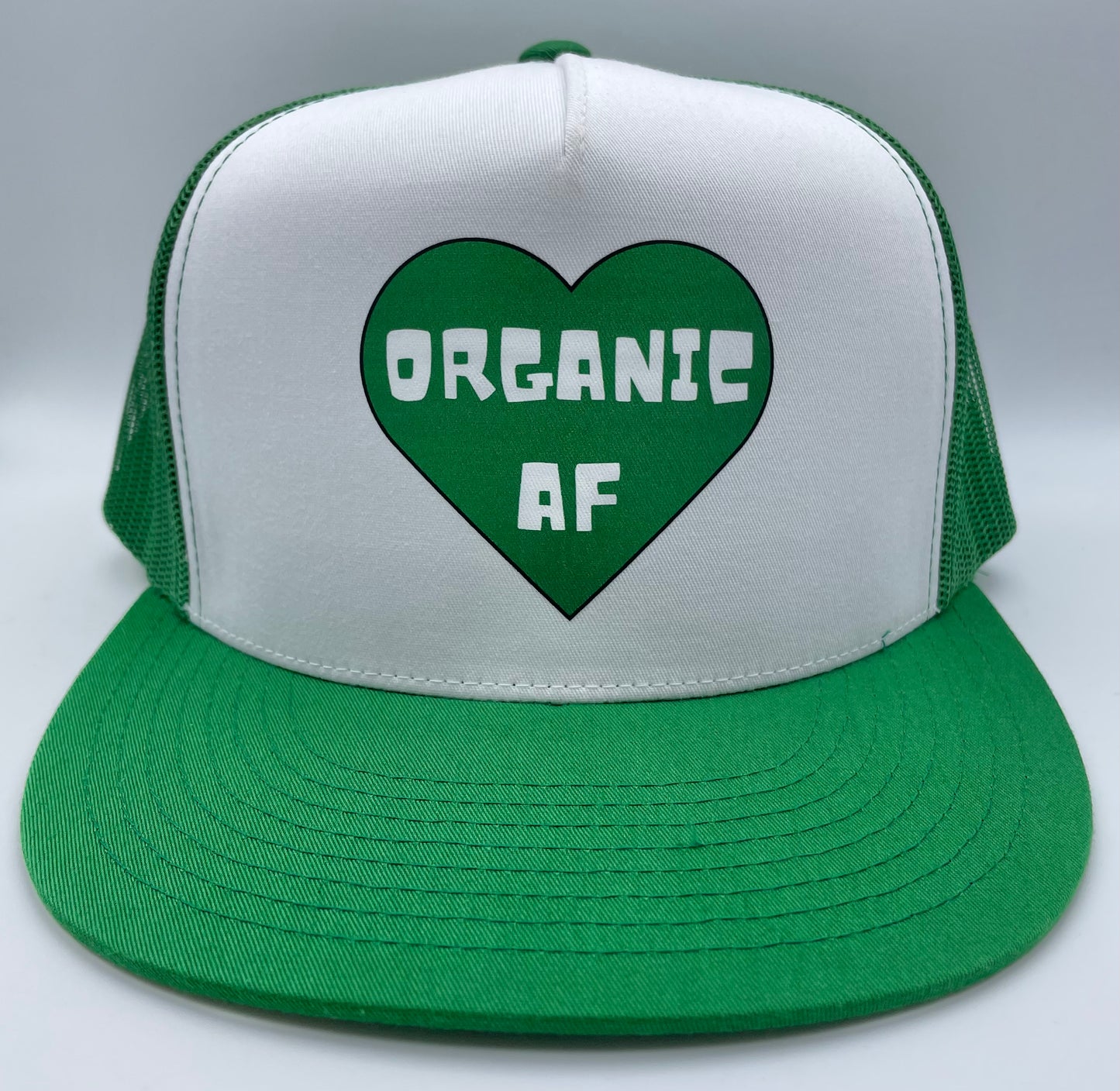 Organic AF ‘Heart’ Classic Flat Bill Trucker Hat - green & white