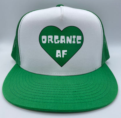 Organic AF ‘Heart’ Classic Flat Bill Trucker Hat - green & white