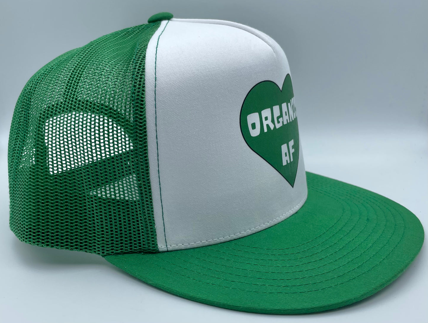Organic AF ‘Heart’ Classic Flat Bill Trucker Hat - green & white