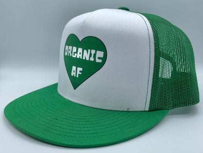 Organic AF ‘Heart’ Classic Flat Bill Trucker Hat - green & white