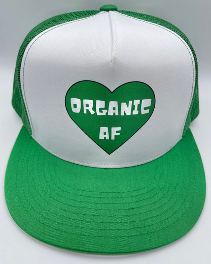 Organic AF ‘Heart’ Classic Flat Bill Trucker Hat - green & white