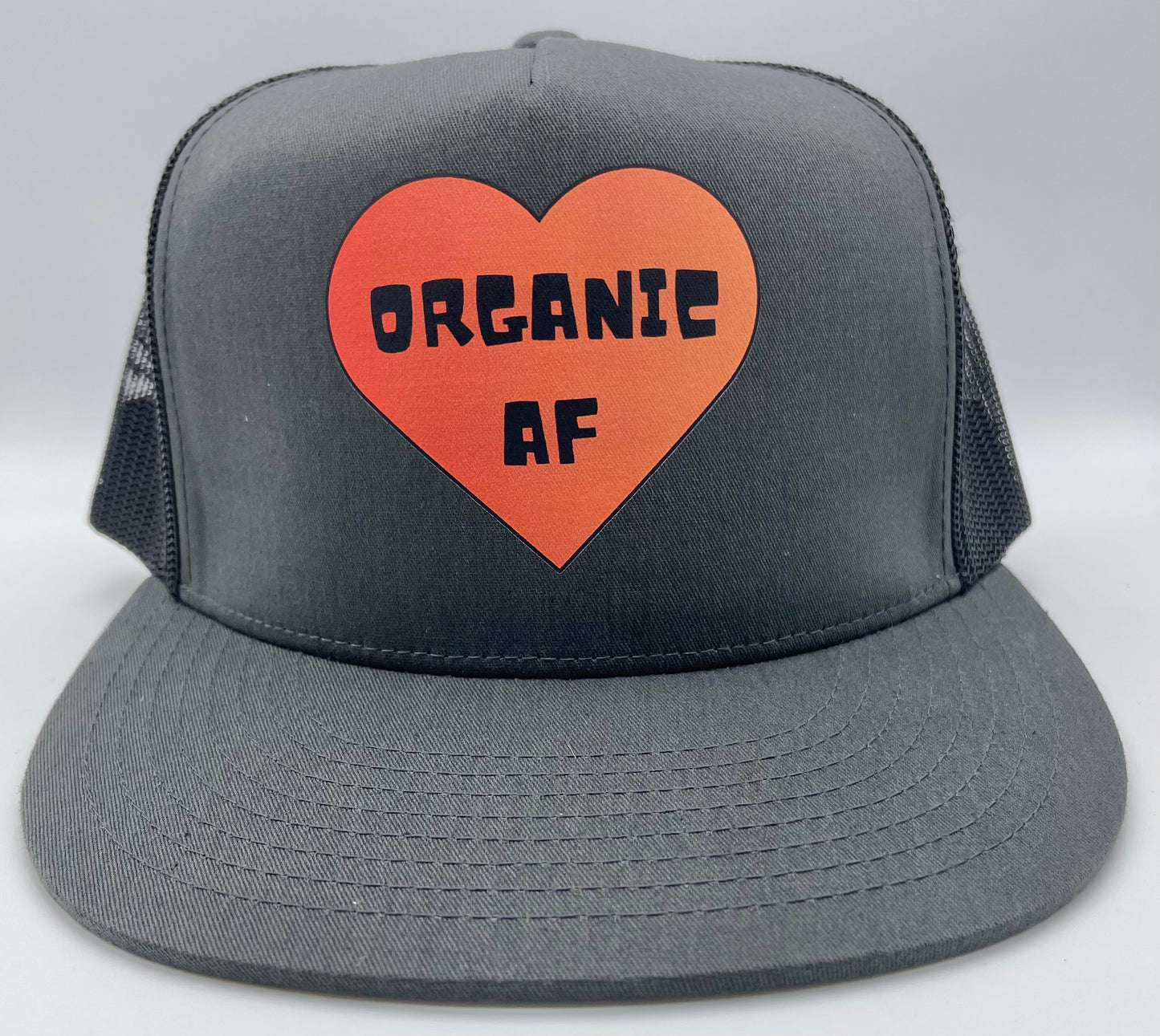 Organic AF ‘Heart’ Classic Flat Bill Trucker Hat - charcoal & black