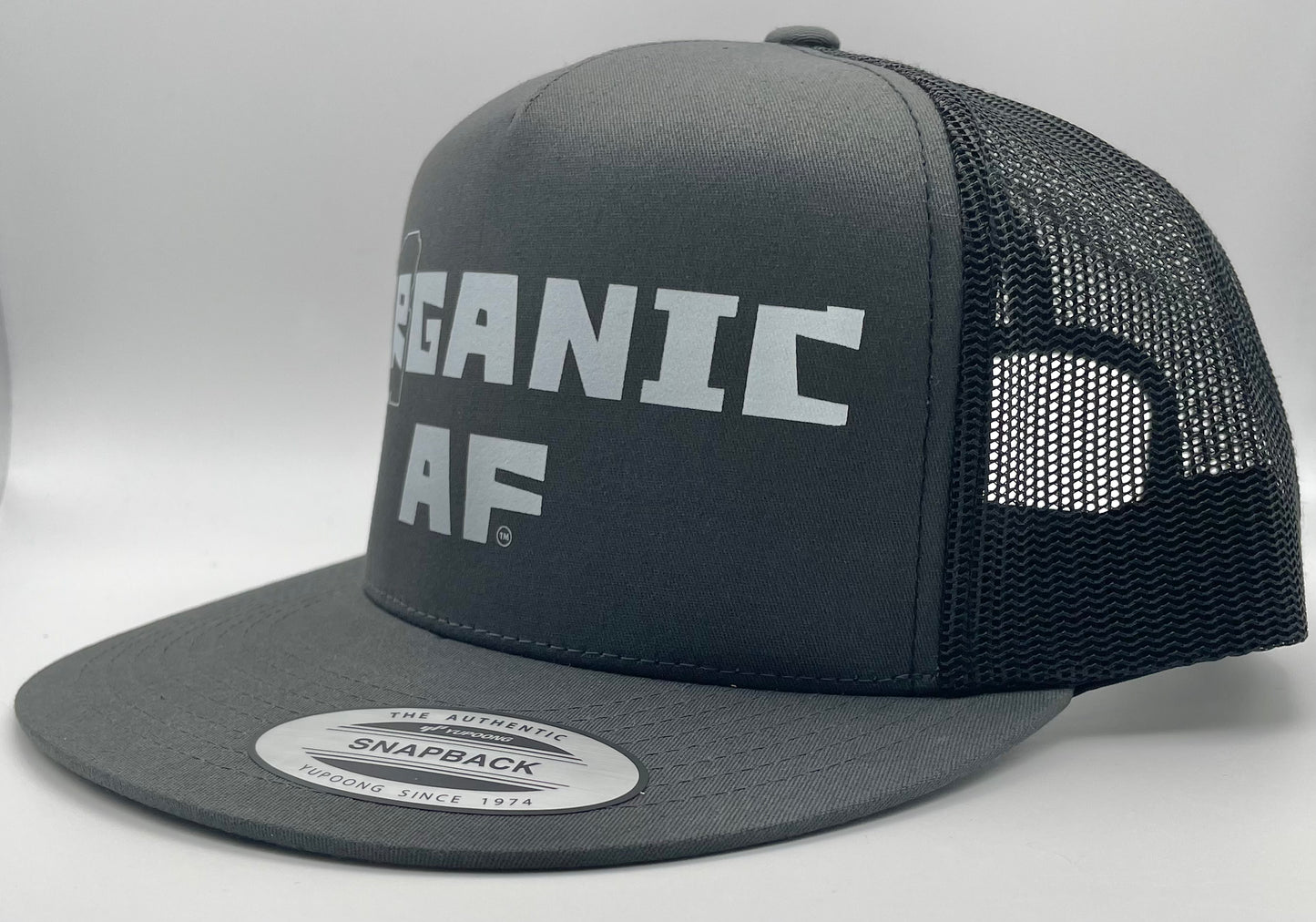 Oregon Organic AF Classic Flat Bill Trucker Hat - charcoal & black