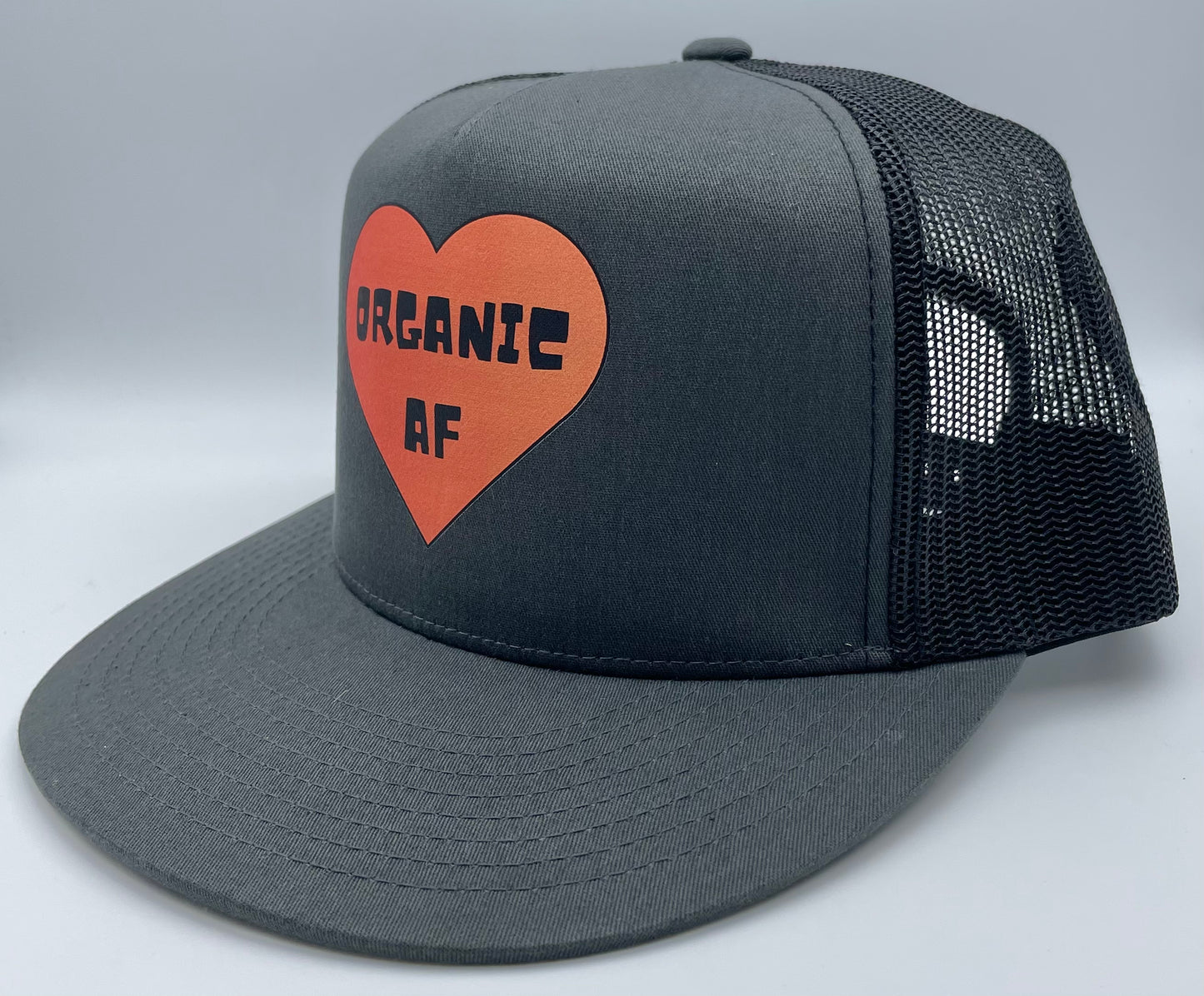 Organic AF ‘Heart’ Classic Flat Bill Trucker Hat - charcoal & black