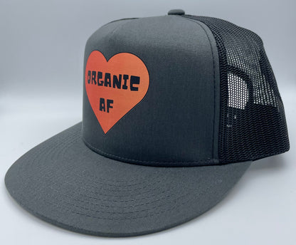 Organic AF ‘Heart’ Classic Flat Bill Trucker Hat - charcoal & black