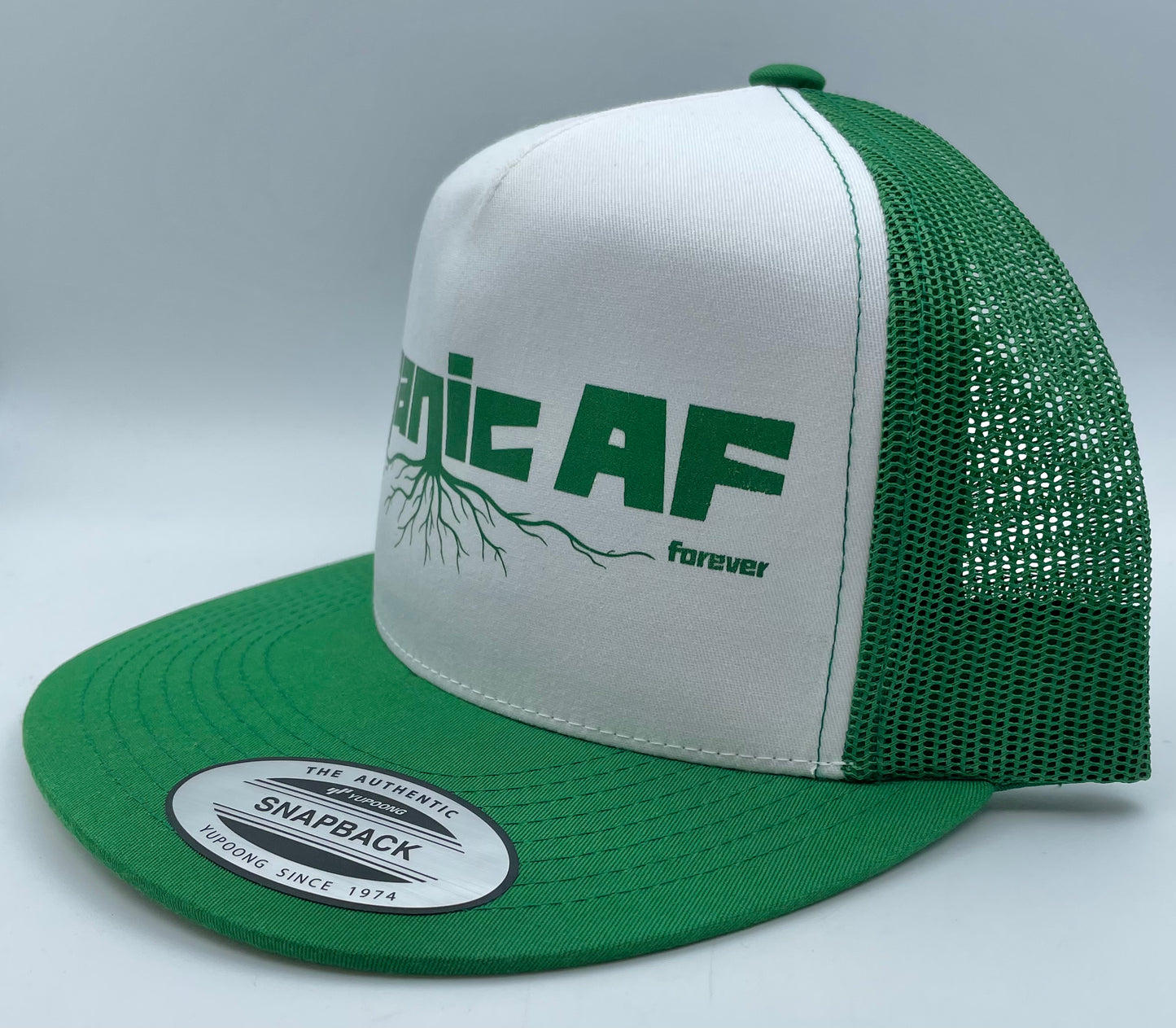 Organic AF ‘Roots’ Classic Flat Bill Trucker Hat - green & white