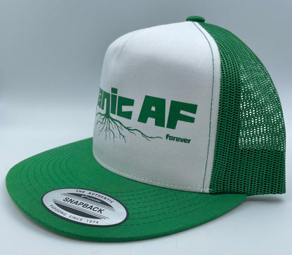 Organic AF ‘Roots’ Classic Flat Bill Trucker Hat - green & white