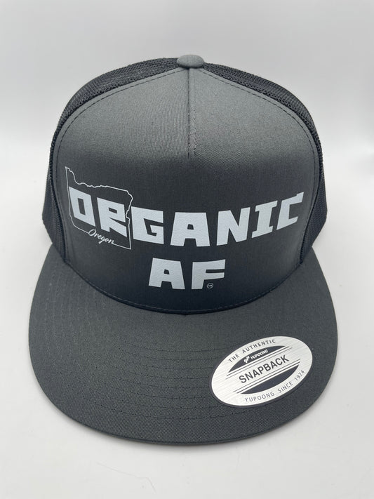 Oregon Organic AF Classic Flat Bill Trucker Hat - charcoal & black