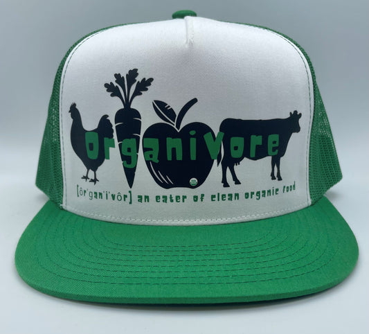 OrganiVore Classic Flat Bill Trucker Hat - green & white
