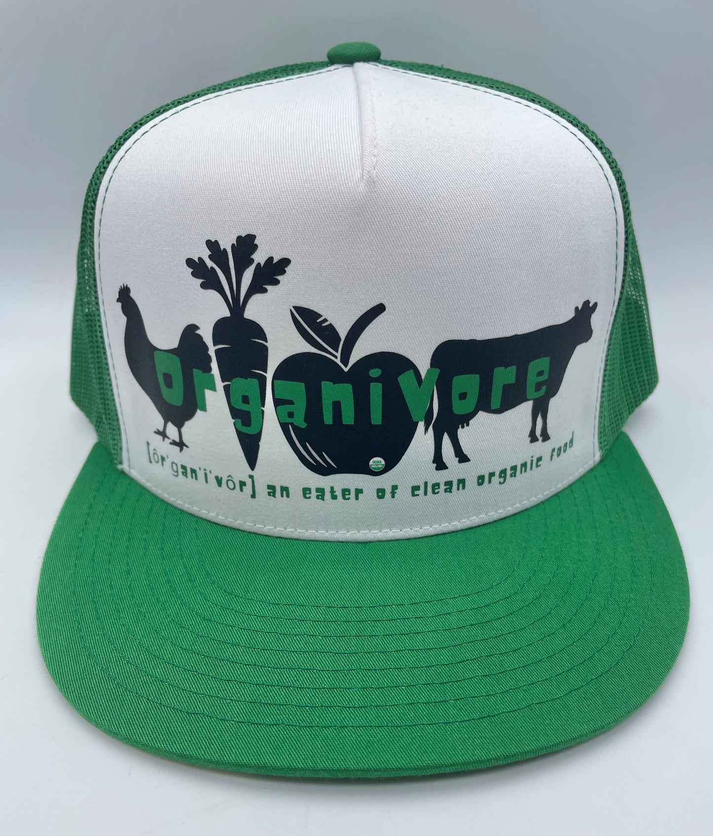 OrganiVore Classic Flat Bill Trucker Hat - green & white