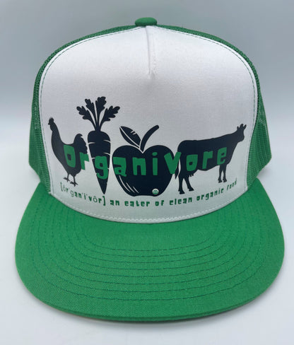 OrganiVore Classic Flat Bill Trucker Hat - green & white