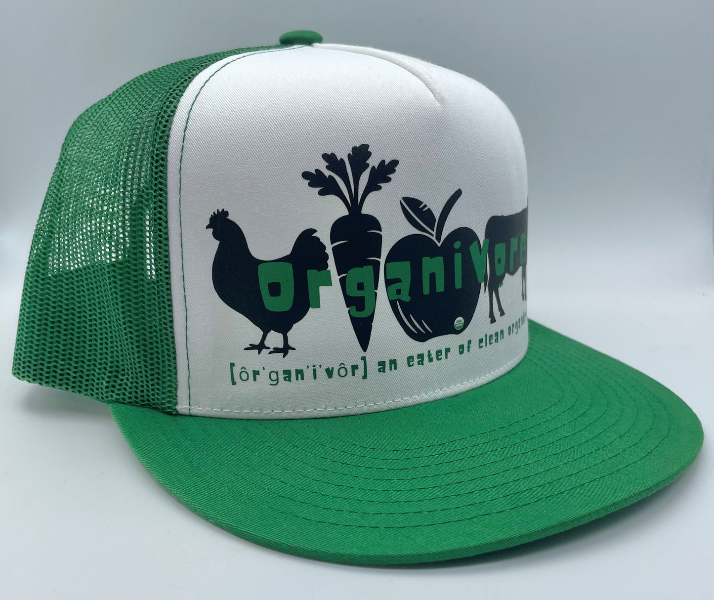 OrganiVore Classic Flat Bill Trucker Hat - green & white