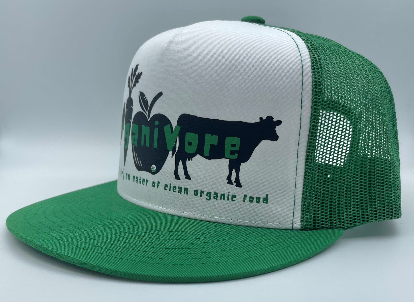 OrganiVore Classic Flat Bill Trucker Hat - green & white